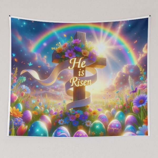 Item preview, He Is Risen Rainbow Cross – Christian Easter Faith Art designed and sold by PixelVibe782.