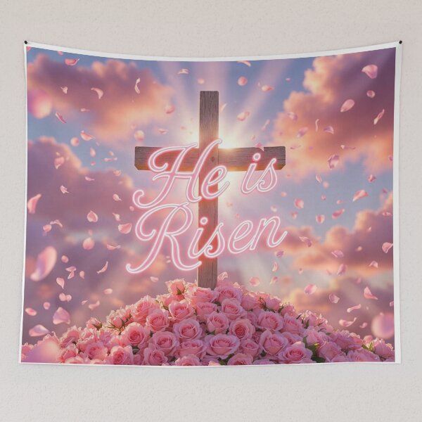 Item preview, He Is Risen Pink Cross – Christian Easter Faith Design designed and sold by PixelVibe782.