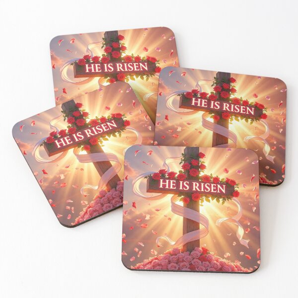 Item preview, He Is Risen Rose Cross – Inspirational Christian Easter Art designed and sold by PixelVibe782.