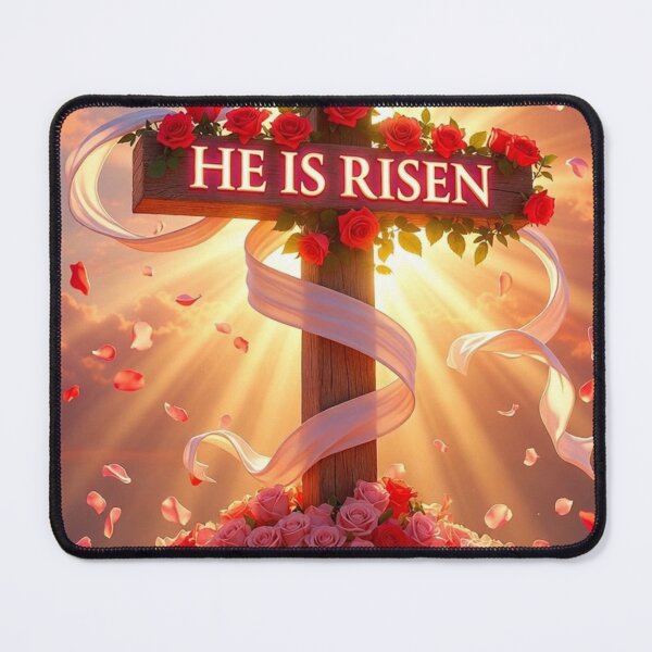 Item preview, He Is Risen Rose Cross – Inspirational Christian Easter Art designed and sold by PixelVibe782.