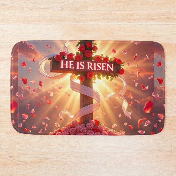Item preview, He Is Risen Rose Cross – Inspirational Christian Easter Art designed and sold by PixelVibe782.