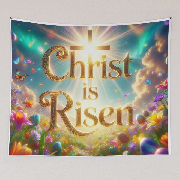 Item preview, Christ Is Risen Golden Cross – Inspirational Christian Easter Art designed and sold by PixelVibe782.
