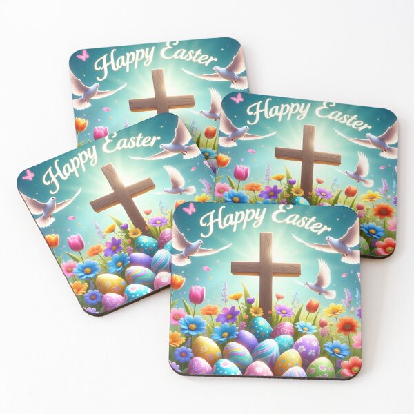 Item preview, Happy Easter Cross & Doves – Joyful Christian Easter Art designed and sold by PixelVibe782.