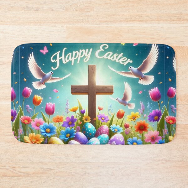 Item preview, Happy Easter Cross & Doves – Joyful Christian Easter Art designed and sold by PixelVibe782.