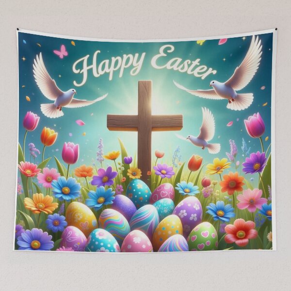 Item preview, Happy Easter Cross & Doves – Joyful Christian Easter Art designed and sold by PixelVibe782.