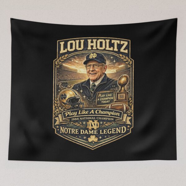 Item preview, Lou Holtz Notre Dame Legend, Play Like A Champion, Lou Holtz ND RIP Notre Legend, Lou Holtz Tribute 1937-2026, Legendary Football Coach Memorial, South Bend Football Legend Legacy, Lou Holtz RIP 2 designed and sold by HyphThonia.