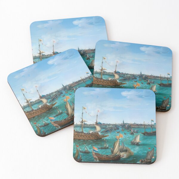 Item preview, Dutch Golden Age Naval Fleet Painting Historic Harbor designed and sold by TheSoulOfArt.