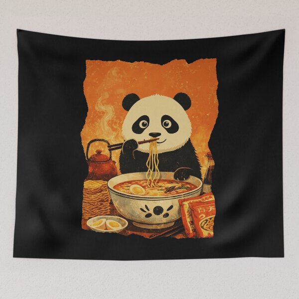 Item preview, Panda Eating Noodles Japanese Style Illustration designed and sold by JEFDodsonArt.
