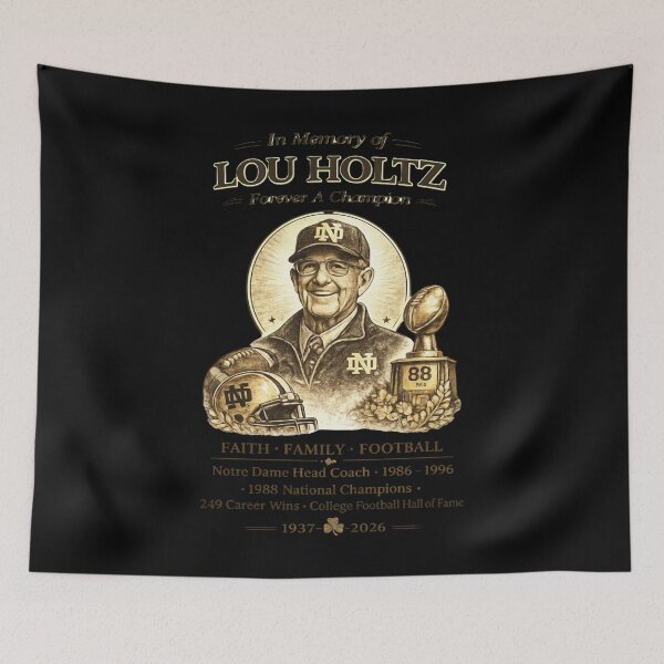 Item preview, Lou Holtz Notre Dame Legend, Play Like A Champion, Lou Holtz ND RIP Notre Legend, Lou Holtz Tribute 1937-2026, Legendary Football Coach Memorial, South Bend Football Legend Legacy, Lou Holtz RIP 2 designed and sold by HyphThonia.
