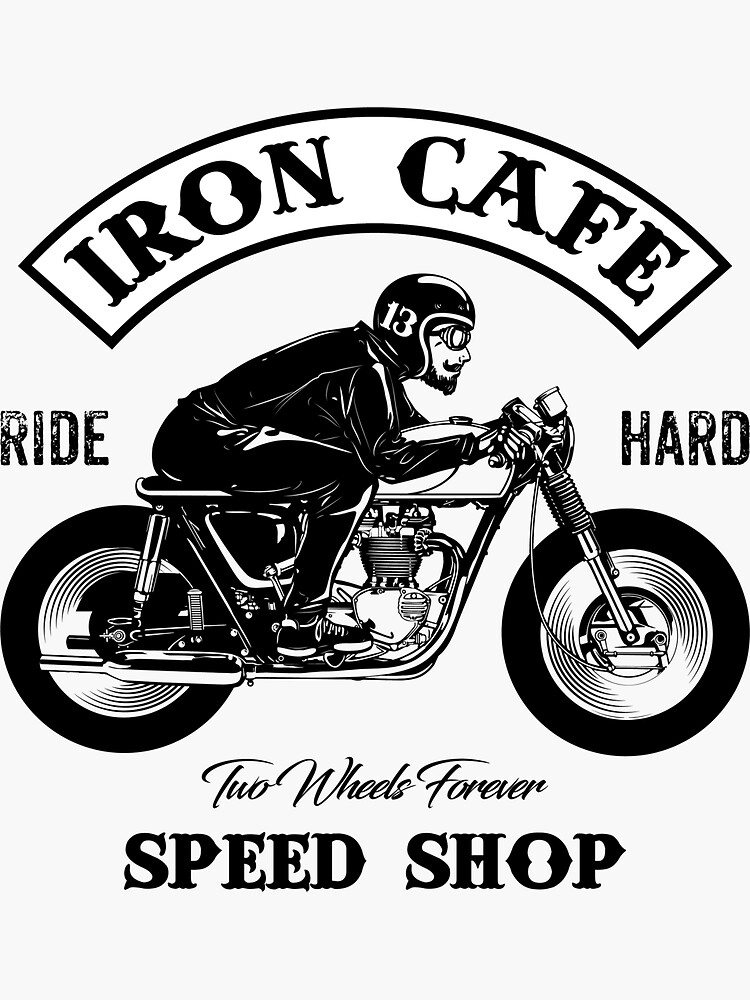 "Iron cafe speed shop bike" Sticker by picuru Redbubble