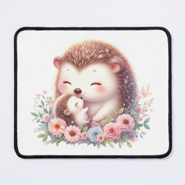 Item preview, Adorable Mother and Baby Hedgehog Floral Watercolor – Sweet Family Gift Print designed and sold by KrisGraphic45.