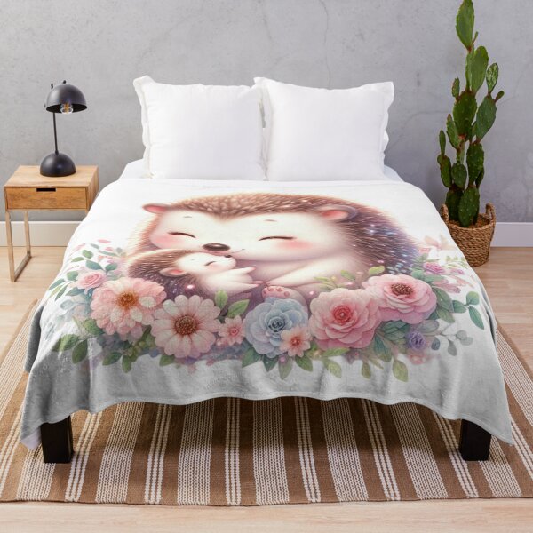Item preview, Adorable Mother and Baby Hedgehog Floral Watercolor – Sweet Family Gift Print designed and sold by KrisGraphic45.