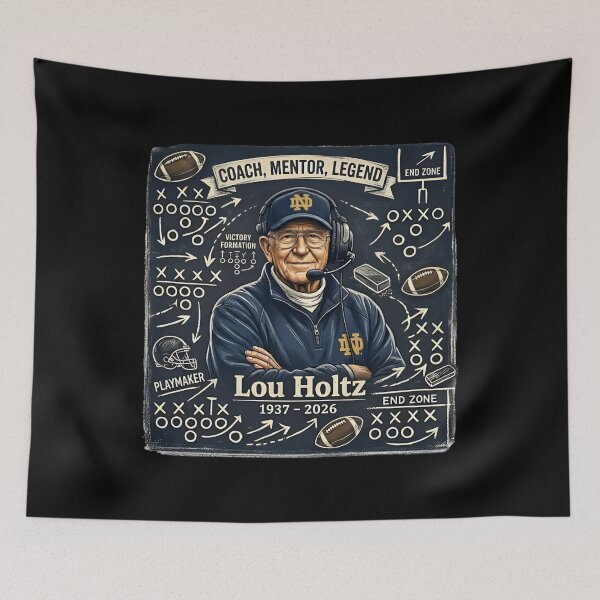 Item preview, Lou Holtz Notre Dame Legend, Play Like A Champion, Lou Holtz ND RIP Notre Legend, Lou Holtz Tribute 1937-2026, Legendary Football Coach Memorial, South Bend Football Legend Legacy, Lou Holtz RIP 2 designed and sold by HyphThonia.