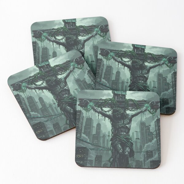 Item preview, Cyberpunk Crucifixion in Futuristic Cityscape designed and sold by MASONa03.