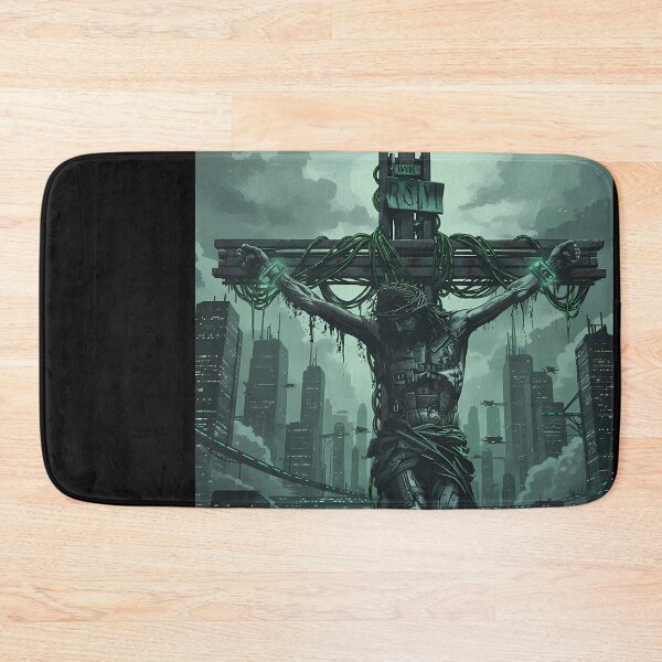 Item preview, Cyberpunk Crucifixion in Futuristic Cityscape designed and sold by MASONa03.