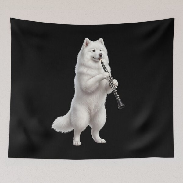 Item preview, Samoyed Playing Oboe Player Oboist Dog Lover designed and sold by DoodleTortle.