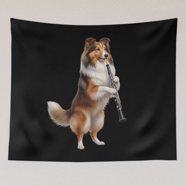 Item preview, Shetland Sheepdog Playing Oboe Player Oboist Dog Lover designed and sold by DoodleTortle.