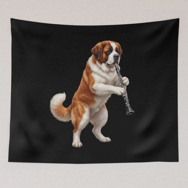 Item preview, Saint Bernard Playing Clarinet Player Clarinetist Dog Lover designed and sold by TerryConnells.