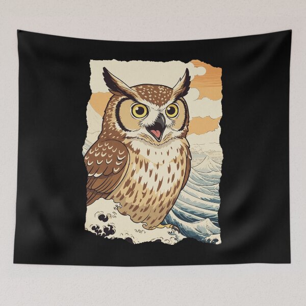 Item preview, Great Horned Owl Japanese Wave Retro Ukiyo Style  designed and sold by JEFDodsonArt.