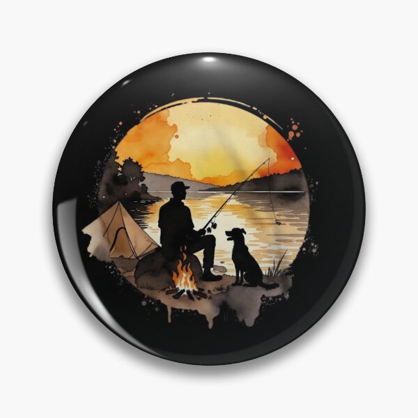 Item preview, Peaceful Fishing & Camping Scene: Man’s Best Friend by the Fire" designed and sold by paws-peaks-adv.