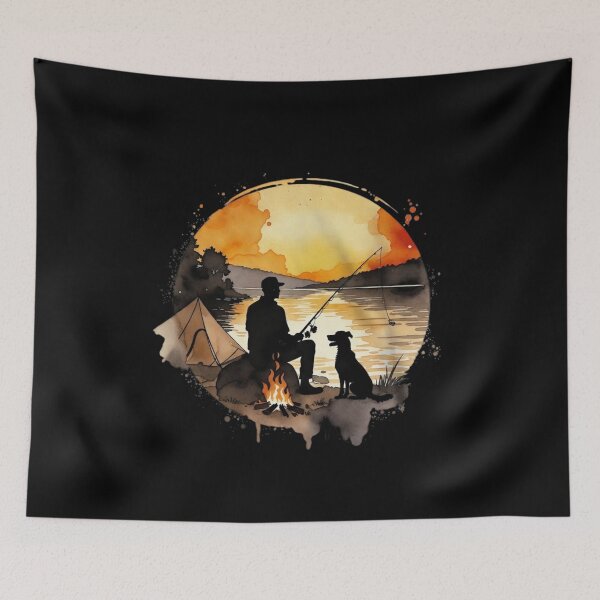 Item preview, Peaceful Fishing & Camping Scene: Man’s Best Friend by the Fire" designed and sold by paws-peaks-adv.