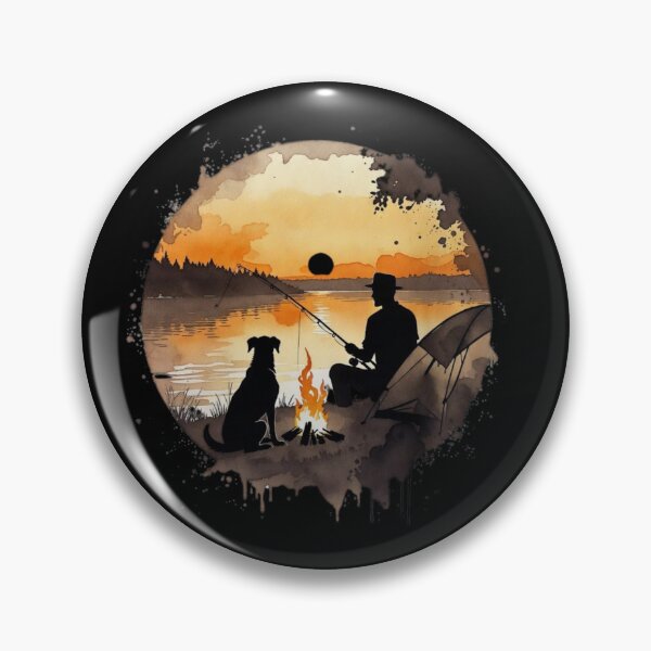 Item preview, Peaceful Fishing & Camping Scene: Man’s Best Friend by the Fire" designed and sold by paws-peaks-adv.