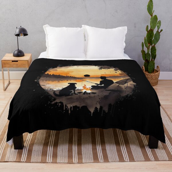 Item preview, Peaceful Fishing & Camping Scene: Man’s Best Friend by the Fire" designed and sold by paws-peaks-adv.
