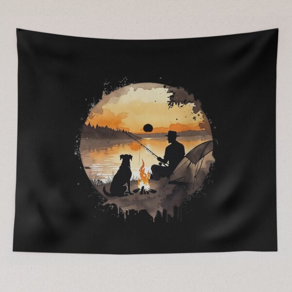 Item preview, Peaceful Fishing & Camping Scene: Man’s Best Friend by the Fire" designed and sold by paws-peaks-adv.