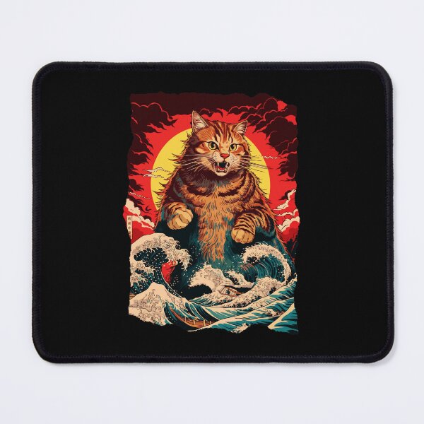 Item preview, Giant Cat Ocean Waves Japanese Retro Ukiyo Style designed and sold by JEFDodsonArt.