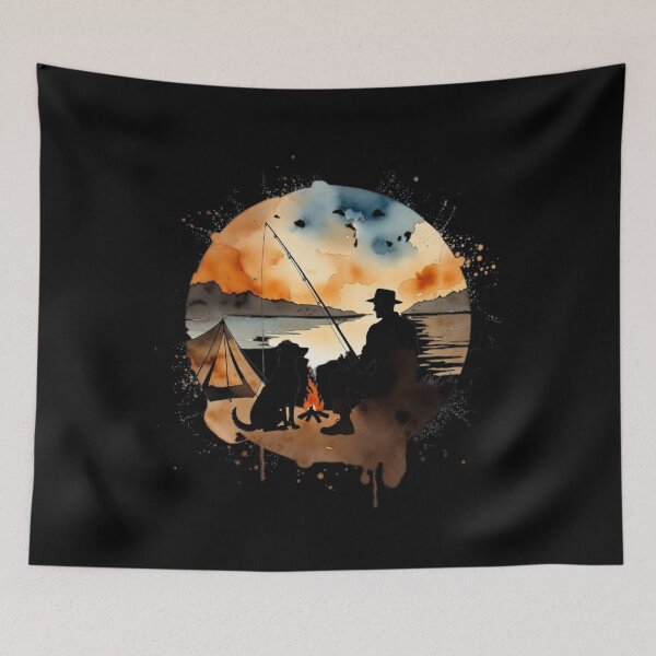 Item preview, Fishing in peace & Camping Scene: Man’s Best Friend by the Fire" designed and sold by paws-peaks-adv.