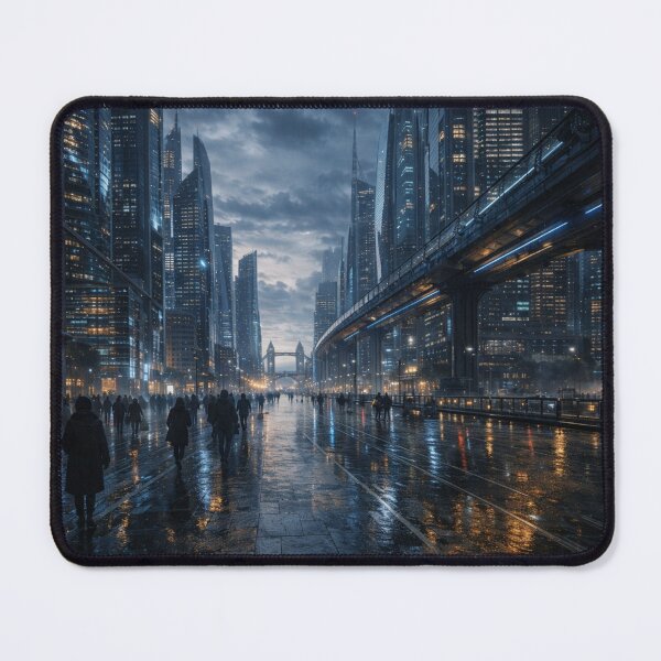 Item preview, Futuristic London Street Walk Wall Art | Cyberpunk Megacity Pedestrian Avenue | Sci-Fi Night Cityscape Poster designed and sold by Element Horizon Studio.