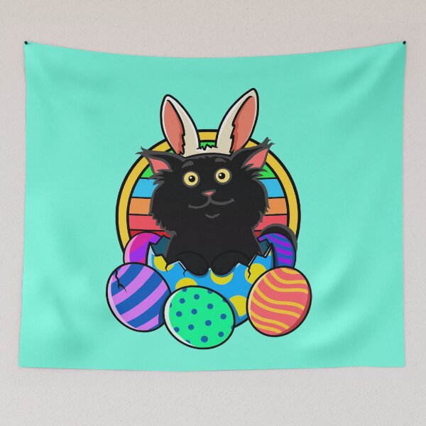 Item preview, Kawaii Black Cat in Bunny Ears Easter Egg Shell designed and sold by Jesta Graphics.