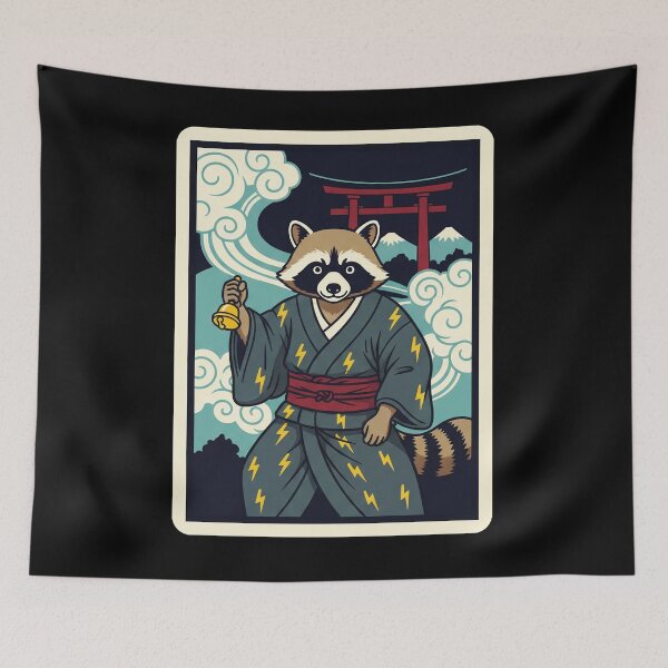 Item preview, Raccoon Shrine Guardian Japanese Retro Ukiyo Style Illustration designed and sold by JordynLadukeg65.