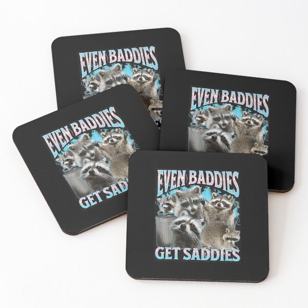 Item preview, Even Baddies Get Saddies Funny Raccoon Meme Collage designed and sold by tadmercado.