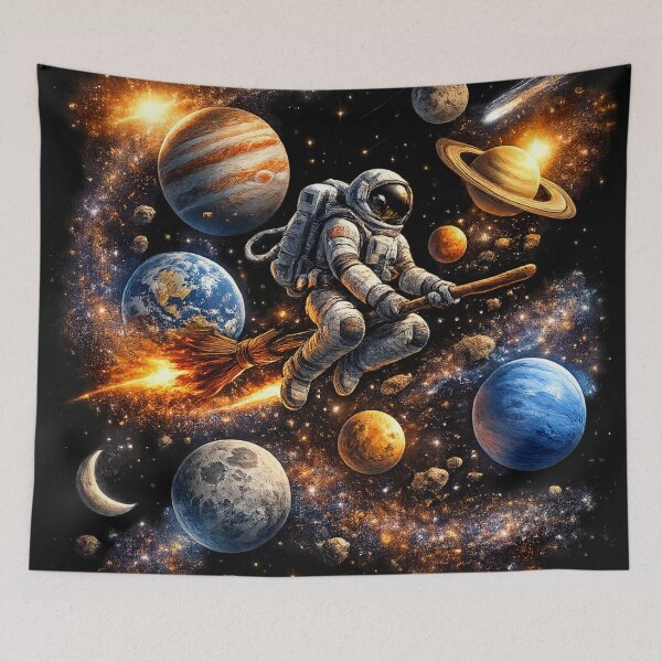 Item preview, Solar System Adventure – Astronaut on Broom Funny Space Tee designed and sold by RolMerch.