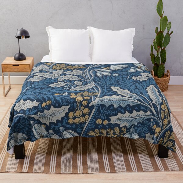 Item preview, William Morris Winter Floral Pattern – Icy Blue & Gold Vintage Botanical Design designed and sold by Tamas Das.