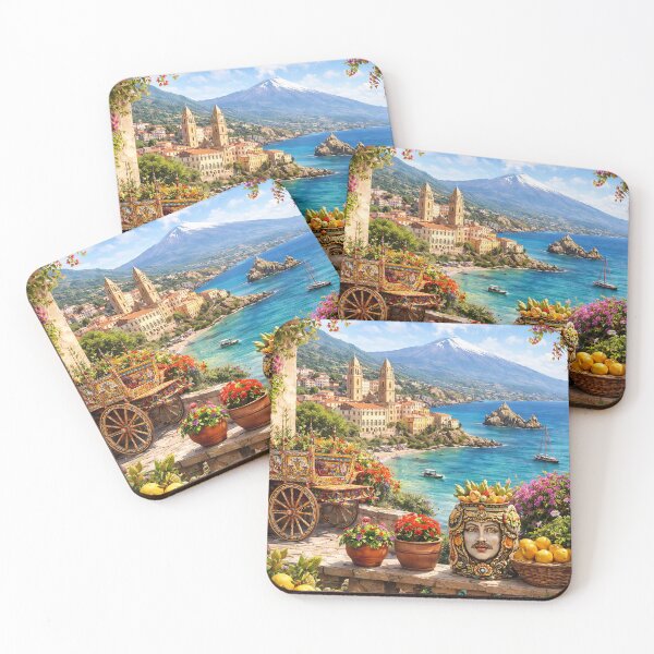 Item preview, Sicilian Tradition: Colorful Cart and Coastal View designed and sold by jo-e-basta.