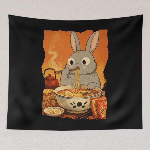 Item preview, Bunny Eating Noodles Cozy Food Illustration designed and sold by JEFDodsonArt.