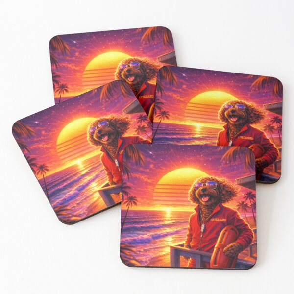 Item preview, Cockapoo Sunset Beach Lifeguard Art - Retro Summer Cockapoo Illustration designed and sold by Cockapoo Society.