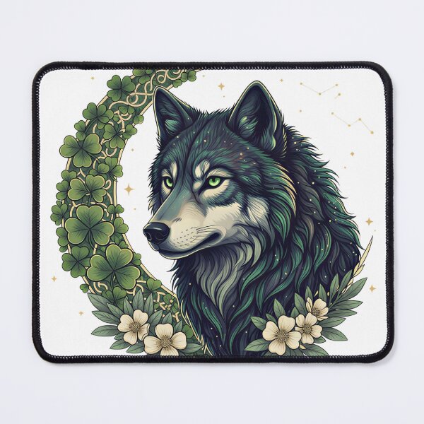Item preview, Saint Patrick’s Day Celtic Wolf Clover Moon Art designed and sold by BARKAcreations.