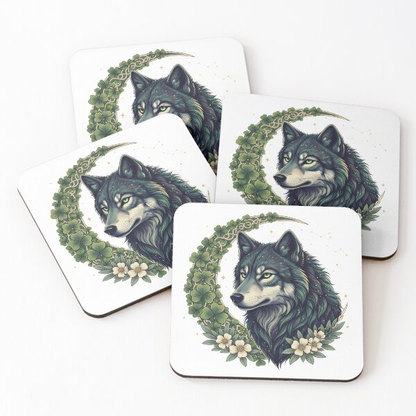 Item preview, Saint Patrick’s Day Celtic Wolf Clover Moon Art designed and sold by BARKAcreations.