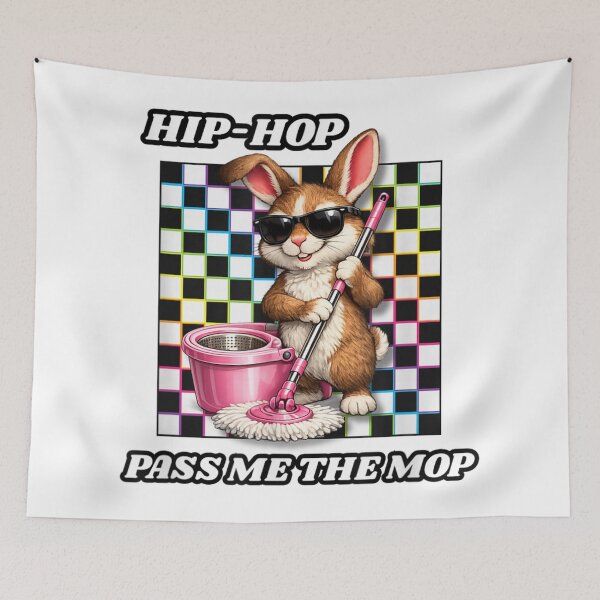 Item preview, Hip Hop Pass Me The Mop Funny Bunny Cleaning Meme designed and sold by HuserPiri.