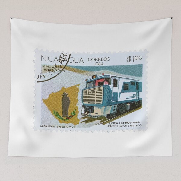 Item preview, Nicaragua 1984 Train Railway Vintage Postage Stamp designed and sold by red-amber65.
