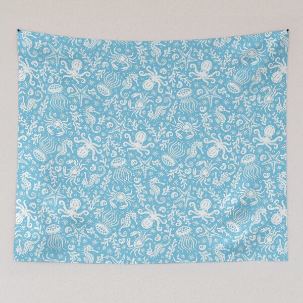Item preview,  Coastal Nautical Underwater Sea Life With Octopus In Sky Blue  designed and sold by EliveraDesigns.