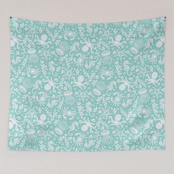 Item preview, Coastal Nautical Underwater Sea Life With Octopus In Seafoam Green  designed and sold by EliveraDesigns.