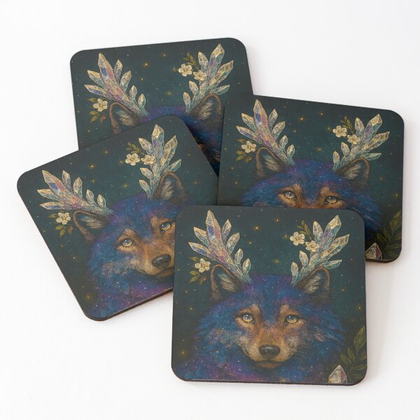 Item preview, Cosmic Wolf with Crystal Antlers – Mystical Galaxy Animal Art designed and sold by myforestfog.