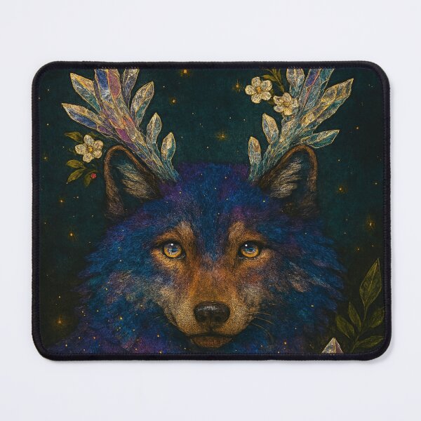 Item preview, Cosmic Wolf with Crystal Antlers – Mystical Galaxy Animal Art designed and sold by myforestfog.