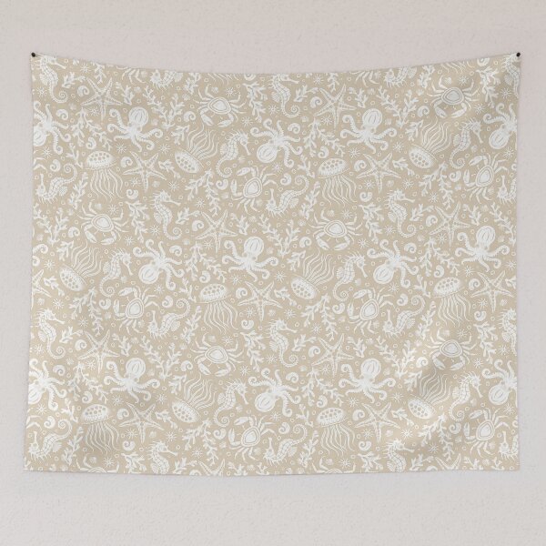 Item preview, Coastal Nautical Underwater Sea Life With Octopus In Sand And White  designed and sold by EliveraDesigns.