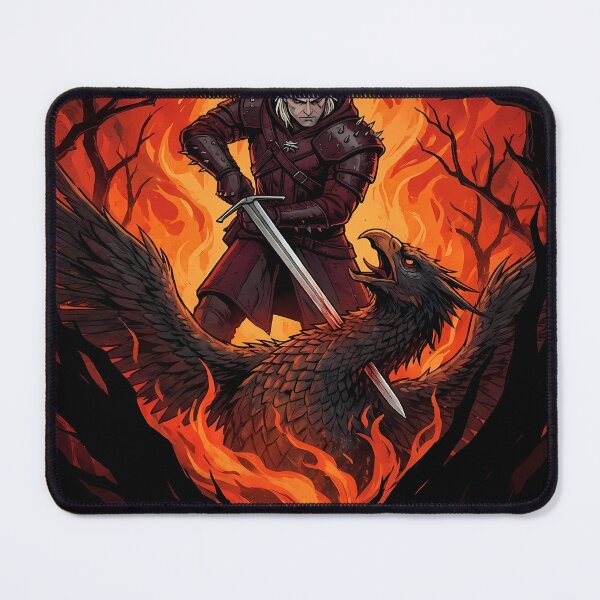 Item preview, Geralt fighting a bird in flames designed and sold by florancouriei.