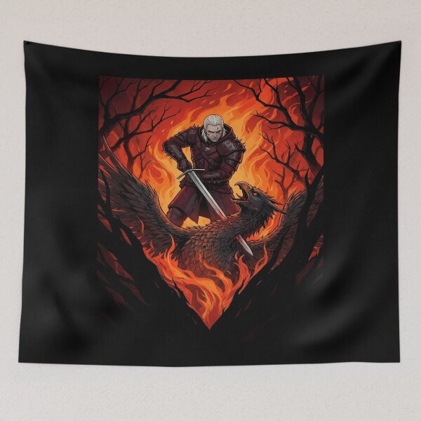 Item preview, Geralt fighting a bird in flames designed and sold by florancouriei.